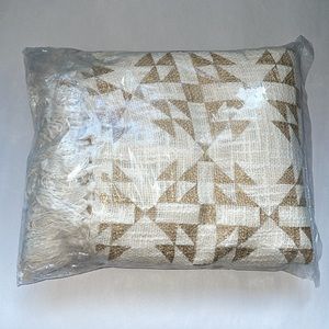 Paper Source Throw Blanket gold/ off white tassel knit 72X60